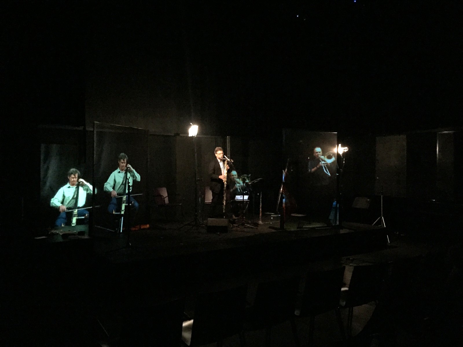 Telematic workshop concert with musicians connected across distant stages