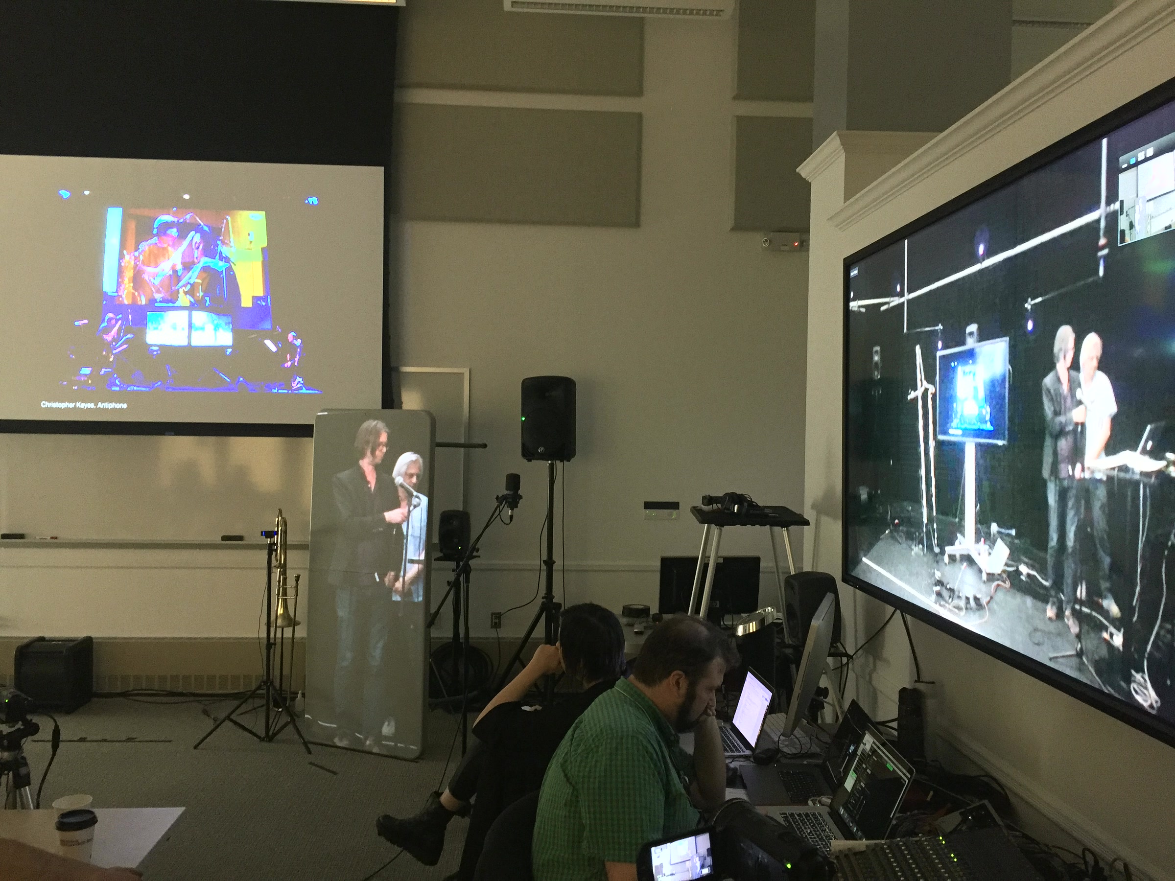 The telematic presentation setup at Stony Brook University during the NOWNET Arts Conference 2018